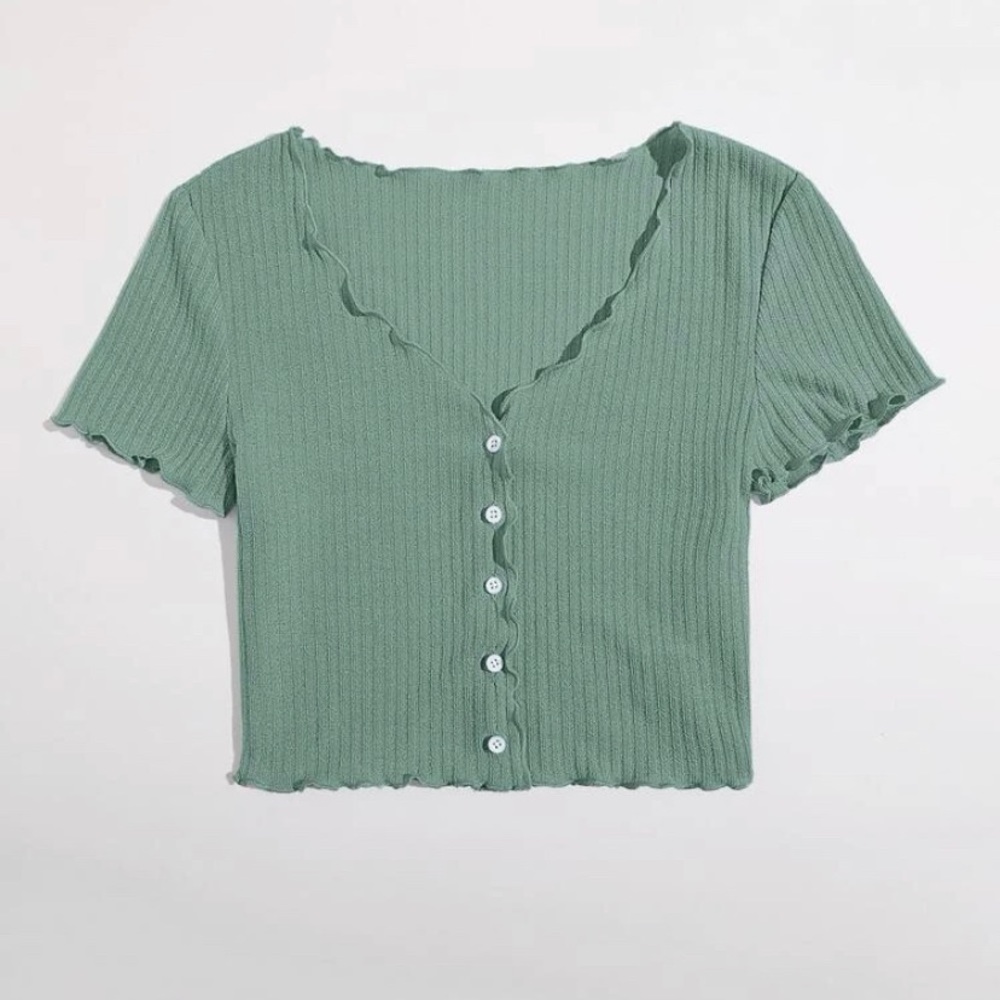 shein mint green lettuce trim rib knit tee